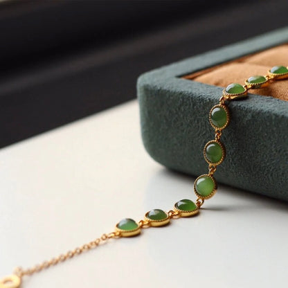 Retro Jade-Green Geometric Zircon Bracelet – Vintage Charm
