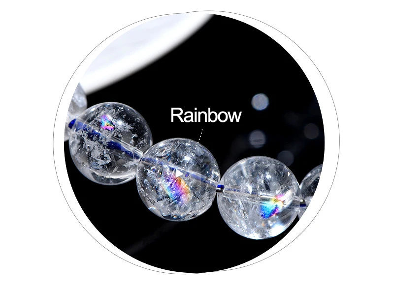 Natural Rainbow White Crystal & Jade Round Bead Bracelet — Feng Shui Charm