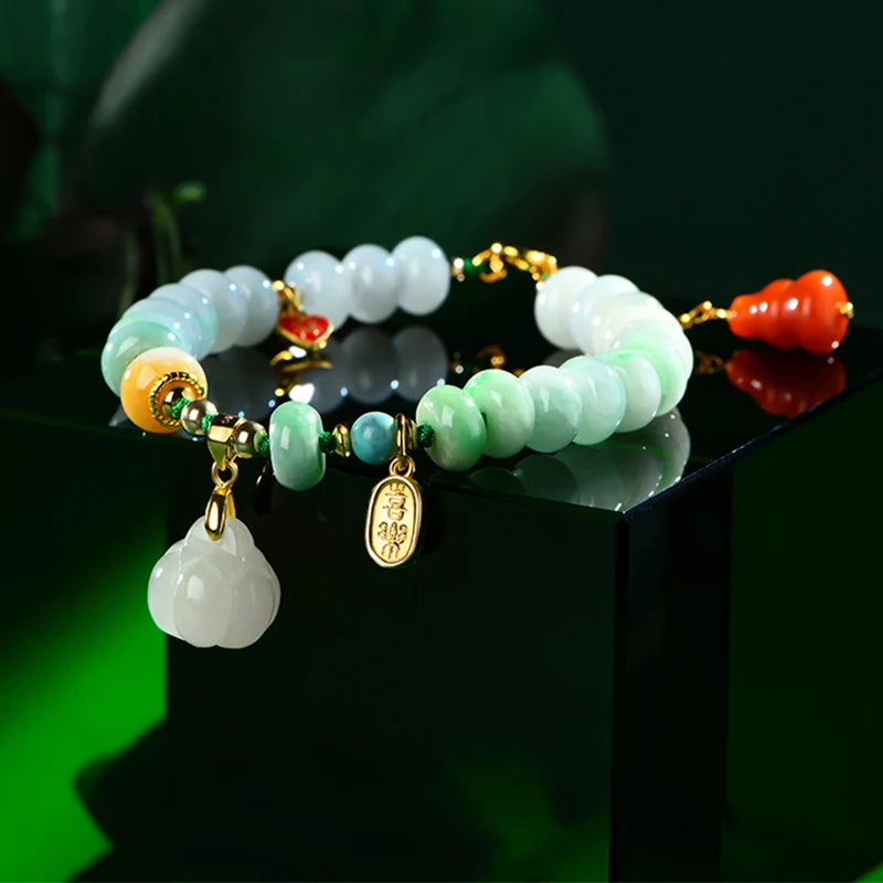 Green Agate & Hotan Jade Gourd Bracelet｜Classic Couple Gift