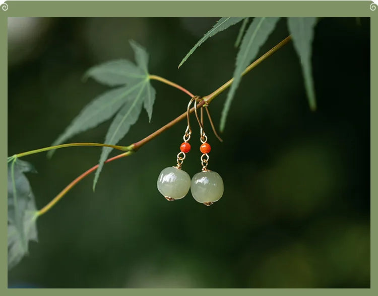 Hetian Jade Green Earrings | Sterling Silver Allergy-Proof