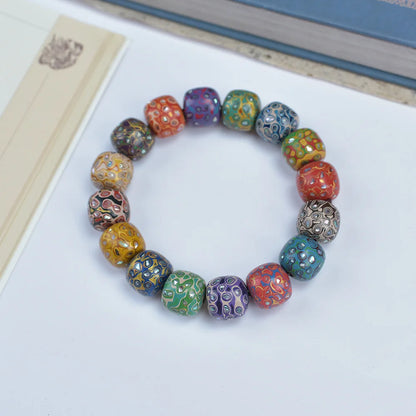 Antique Wood Circle Bracelet with Mother-of-Pearl Luck Charm