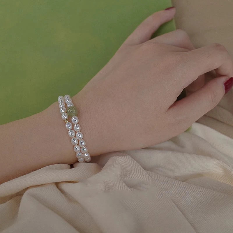 Vintage Chinese Imitation Jade Pearl Bracelet 4-5mm Beads