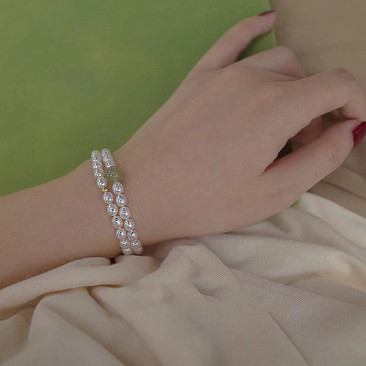 Vintage Chinese Imitation Jade Pearl Bracelet 4-5mm Beads