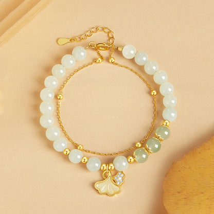 Hetian Jade Ginkgo Double-Layer Bracelet｜S925 Elegant Handmade