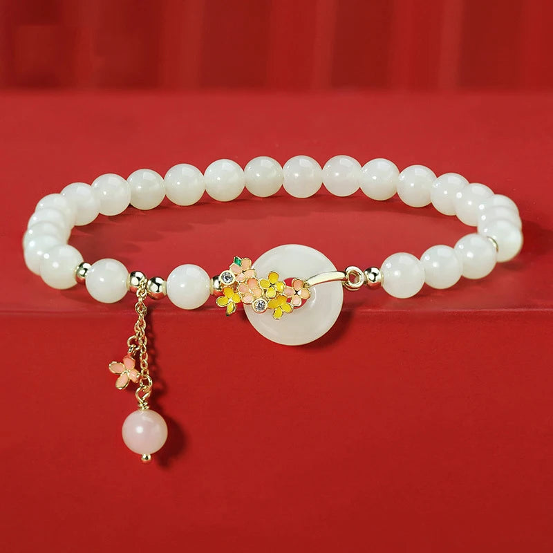 和田玉·桂花平安扣手链｜淡雅自然 开运护身