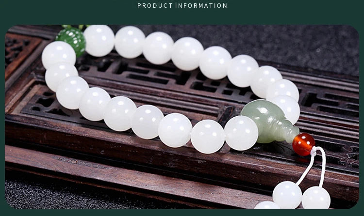 Hetian White Jade Flower Pendant Bracelet｜10mm Natural Bead Set