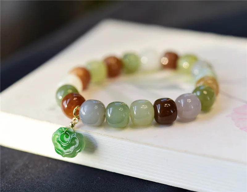 Hetian Jade 9×10mm Multicolor Bracelet｜Unisex Feng Shui Talisman