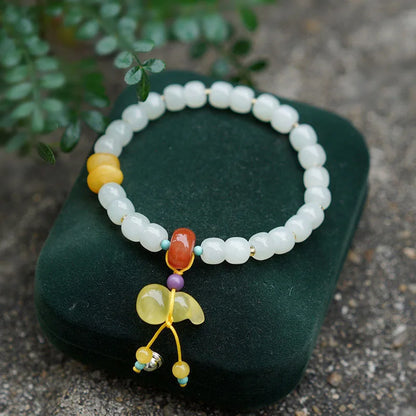 Hetian Jade 7x8mm Beaded Pendant Bracelet — Unisex Charm