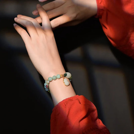 Natural Jade Calabash Bracelet — 925 Needle & Braided Rope