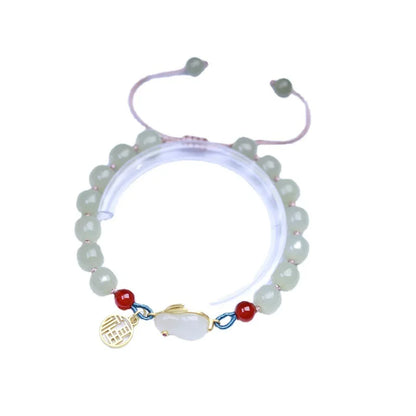 Hetian Jade Auspicious Bead Bracelet - 925 Silver Bell