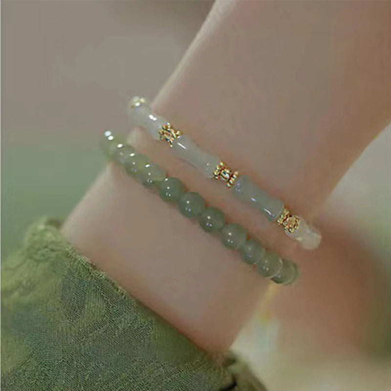 Hetian Jade Bamboo Knot Handchain Gold-Silk Bracelet