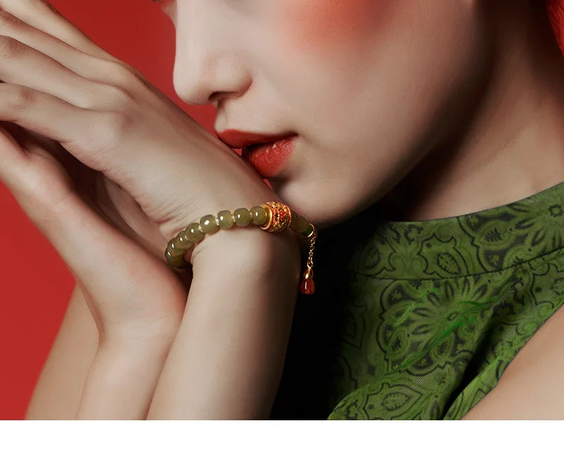 Natural Hetian Jade & Tibetan Silver Stretch Bracelet