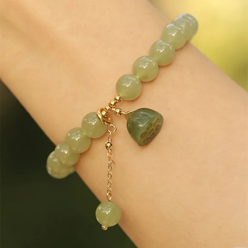 Lotus Pendant Hetian Jade Bracelet – Wedding Charm