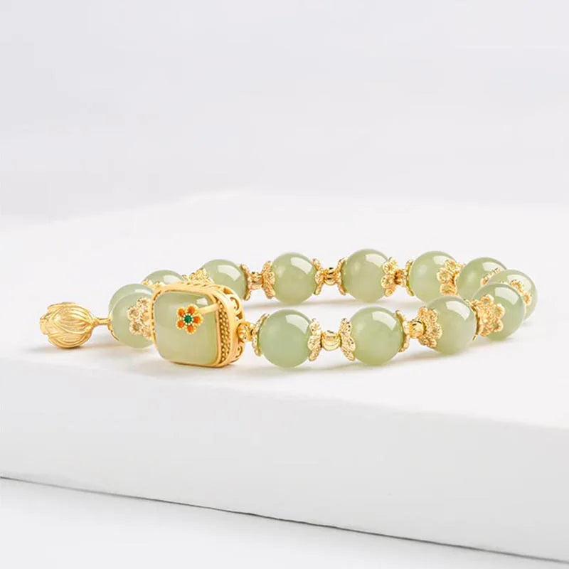 Vintage Luxe Imitation Hetian Jade Moon Beaded Bracelet