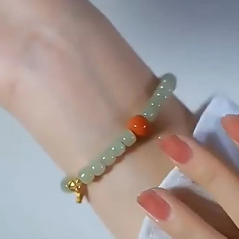 Hetian Jade & Red Bead Handstring Bracelet for Women