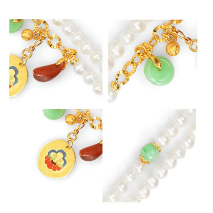 Freshwater Pearl Double Circle Bracelet — Silver Gold-Plated