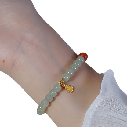 Hetian Jade & Red Bead Handstring Bracelet for Women