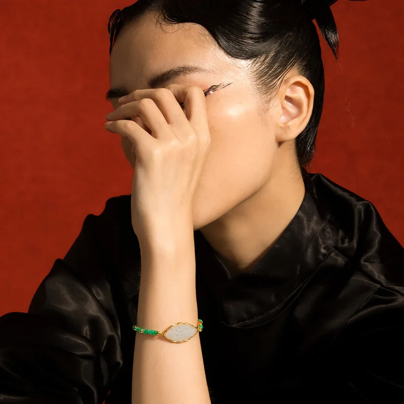 Hetian White Jade Abacus Bracelet — S925 Silver & 18K Gold