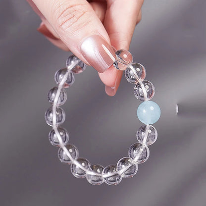 White & Blue Clear Quartz Stretch Bracelet｜Calm Clarity Amulet