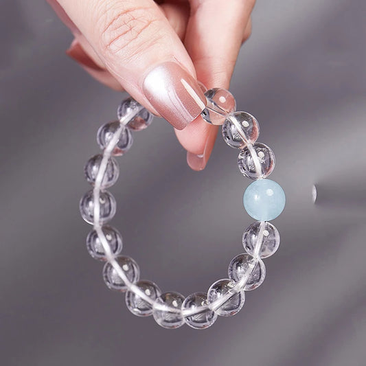 White & Blue Clear Quartz Stretch Bracelet｜Calm Clarity Amulet