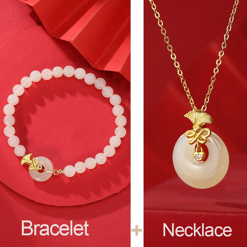Hotan White Jade Donut Necklace Bracelet｜Vintage Light Luxury Amulet