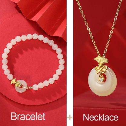 Hotan White Jade Donut Necklace Bracelet｜Vintage Light Luxury Amulet