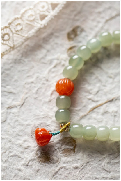 Hetian Jade 7mm Lotus String Bracelet — Nephrite Single Circle