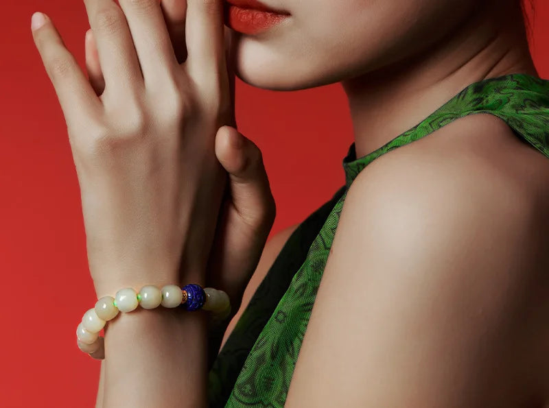 Lapis Lazuli & Hotan Jade Enamel Bracelet｜S925 Silver Plated