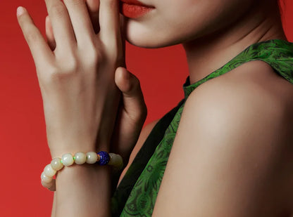 Lapis Lazuli & Hotan Jade Enamel Bracelet｜S925 Silver Plated