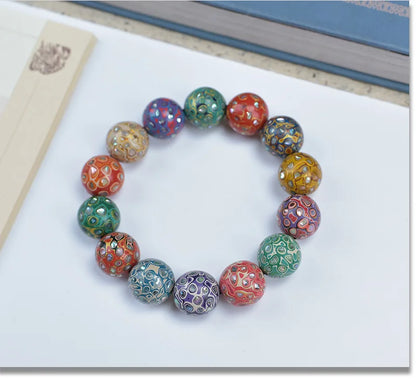 Antique Wood Circle Bracelet with Mother-of-Pearl Luck Charm