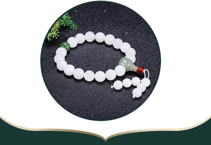 Hetian White Jade Flower Pendant Bracelet｜10mm Natural Bead Set