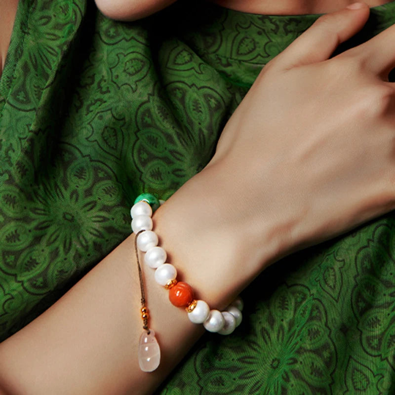 White Natural Freshwater Pearl Strand Bracelet｜Feng Shui Elegance