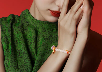 Natural Hetian Jade Bracelet for Women｜Silver & Gold-Plated Accents