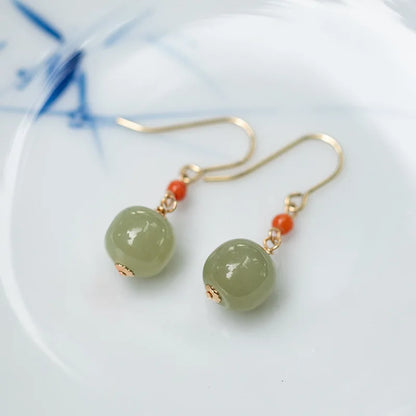Hetian Jade Green Earrings | Sterling Silver Allergy-Proof