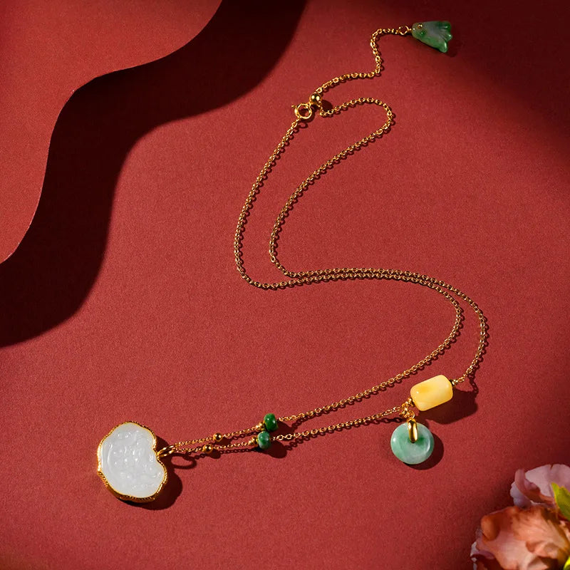 Hetian White Jade Ruyi Necklace — Collarbone Peace Pendant