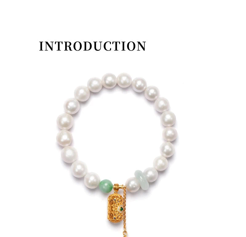 Hetian Jade & Freshwater Pearl Retractable Bracelet — Handmade Charm