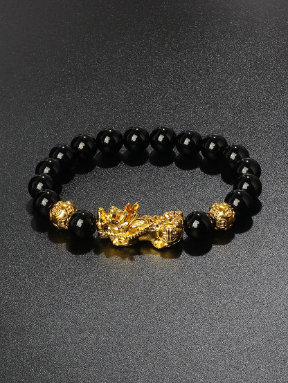 Gold Color Pi Xiu Bracelets Women Feng Shui Obsidian Wealth Pi Yao Bracelets Men 10m Dragon Mantra Bead Bangle Lucky Jewelry New
