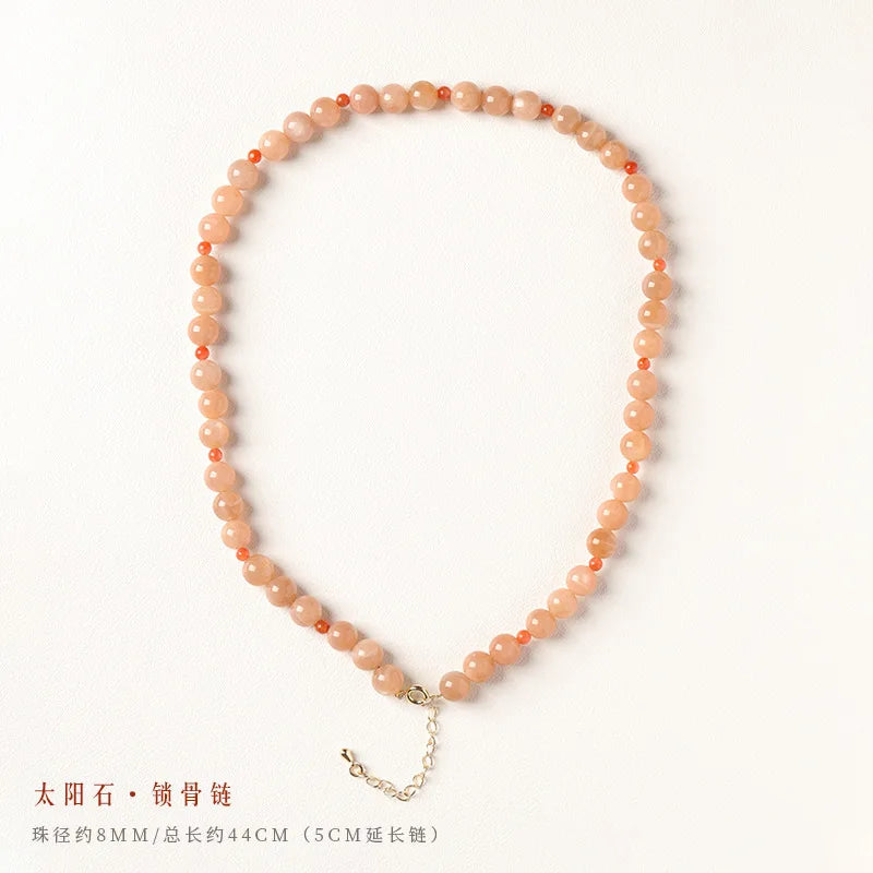 Warm Sunstone Red-Glow Beaded Collarbone Bracelet Charm