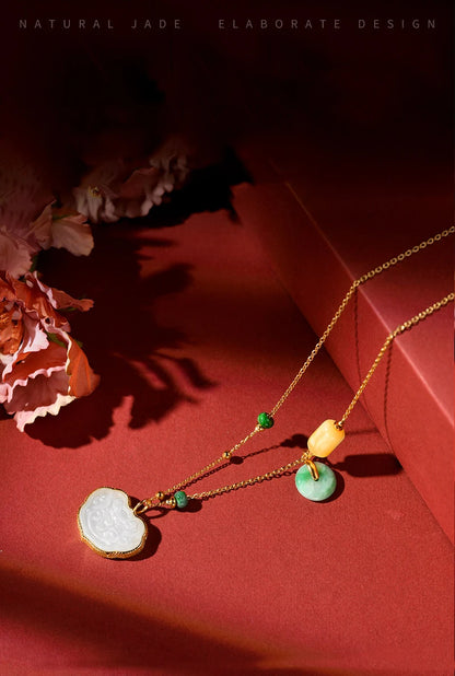 Hetian White Jade Ruyi Clavicle Necklace, 925 Silver