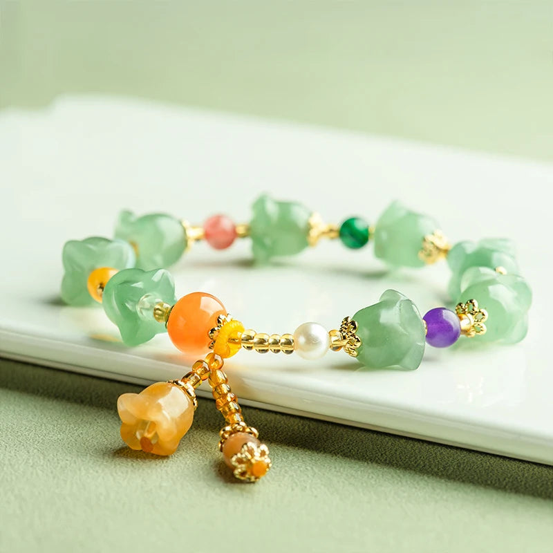 Golden Silk Hetian Orchid Bracelet — Gobi Dongling Jade Charm
