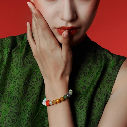 Natural Jadeite Beaded Bracelet | Vintage Ethnic Cord Pendant