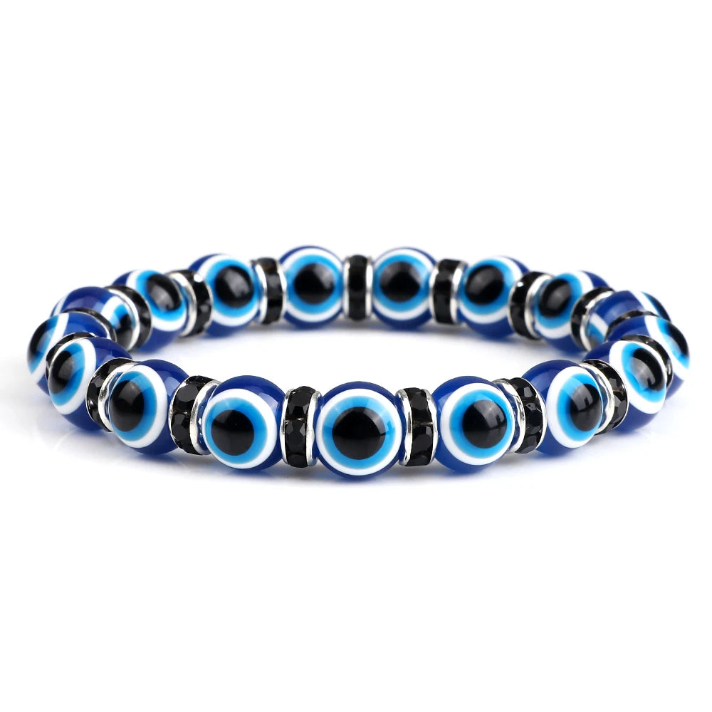 10mm Lucky Blue Evil Eye Bracelet with Charm Pendants