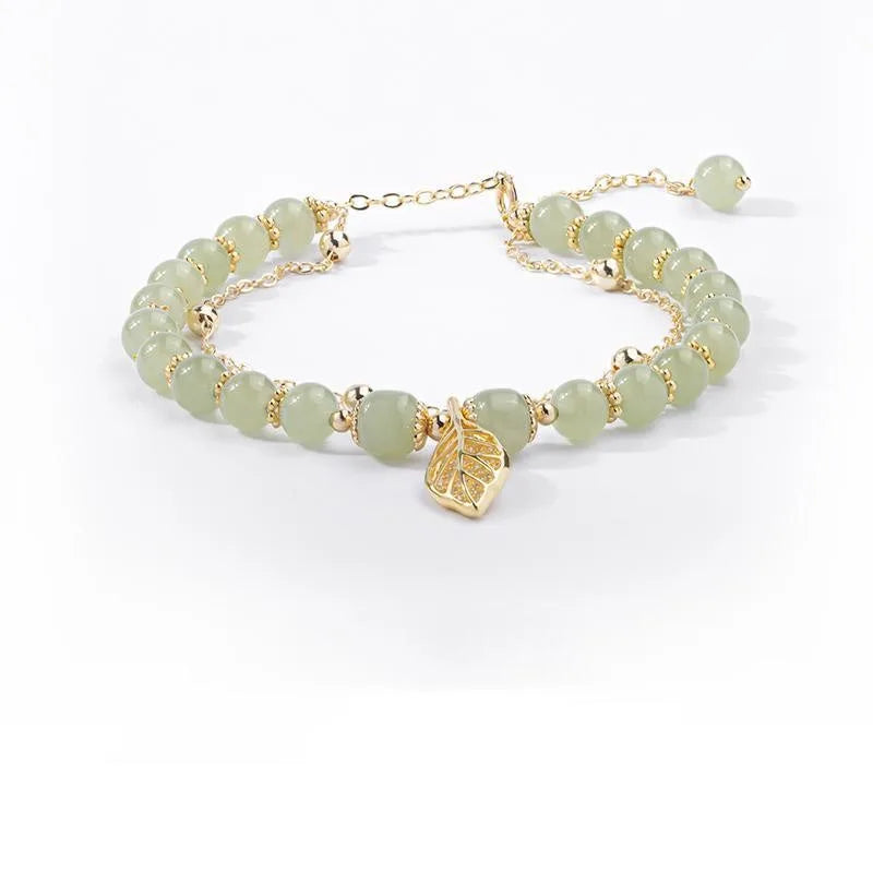 Vintage Luxe Imitation Hetian Jade Moon Beaded Bracelet