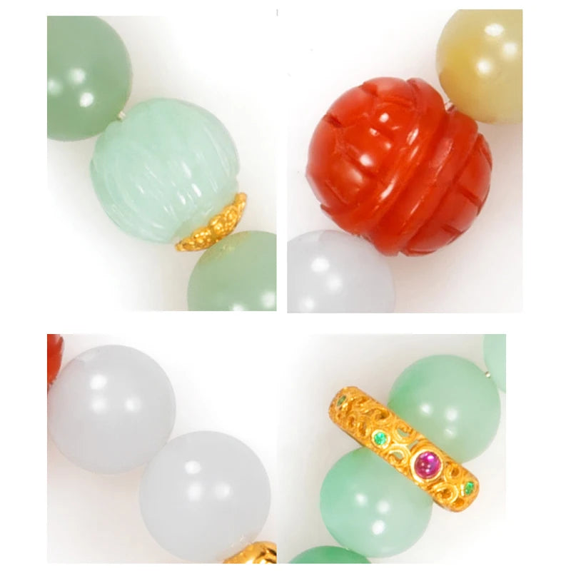 Natural Jadeite Beaded Bracelet | Vintage Ethnic Cord Pendant