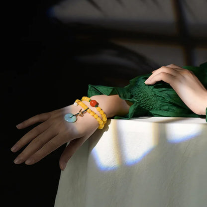 Amber & Yellow Turquoise Multi-Circle Buddha Bracelet