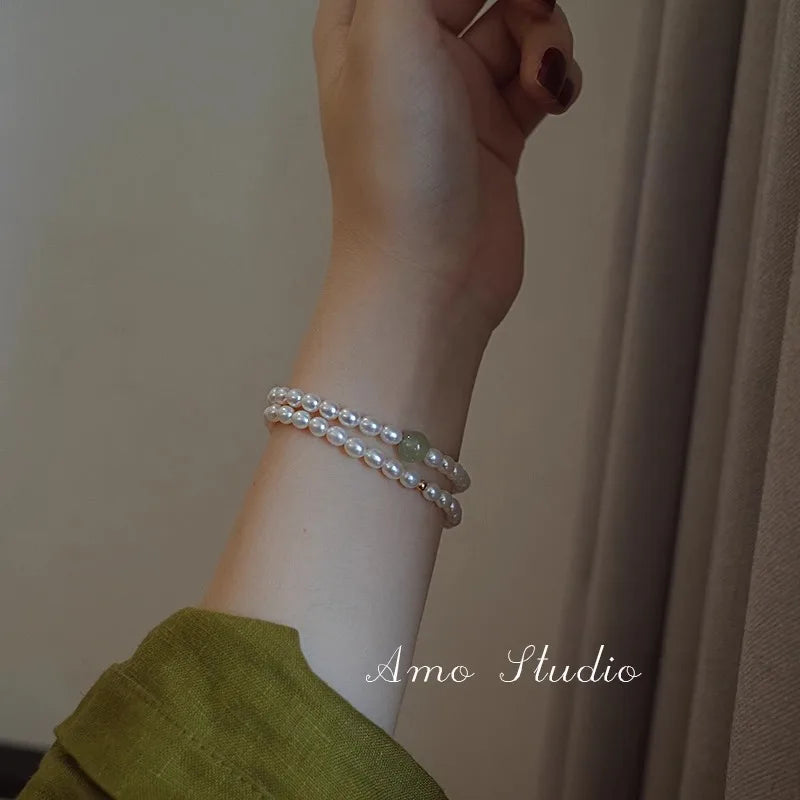 Vintage Chinese Imitation Jade Pearl Bracelet 4-5mm Beads