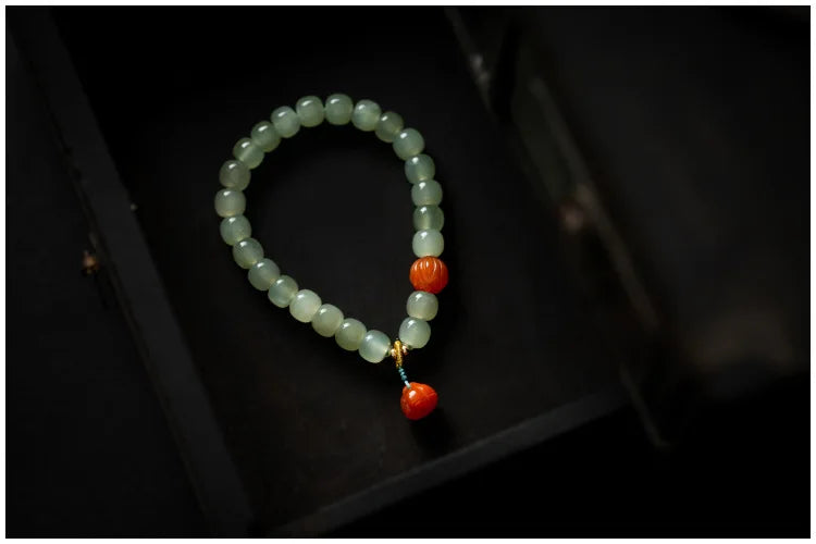 Hetian Jade 7mm Lotus String Bracelet — Nephrite Single Circle