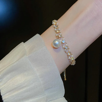 French Romantic Blue Crystal Shell Tassel Bracelet