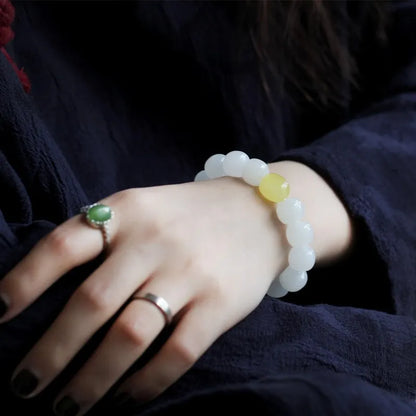 Couples Personalized 10mm White Jade & Jasper Beaded Bracelet