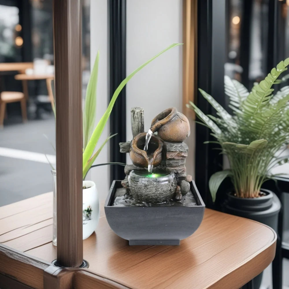 三层桌面流水摆件｜禅意风水静心LED假山喷泉 家居装饰